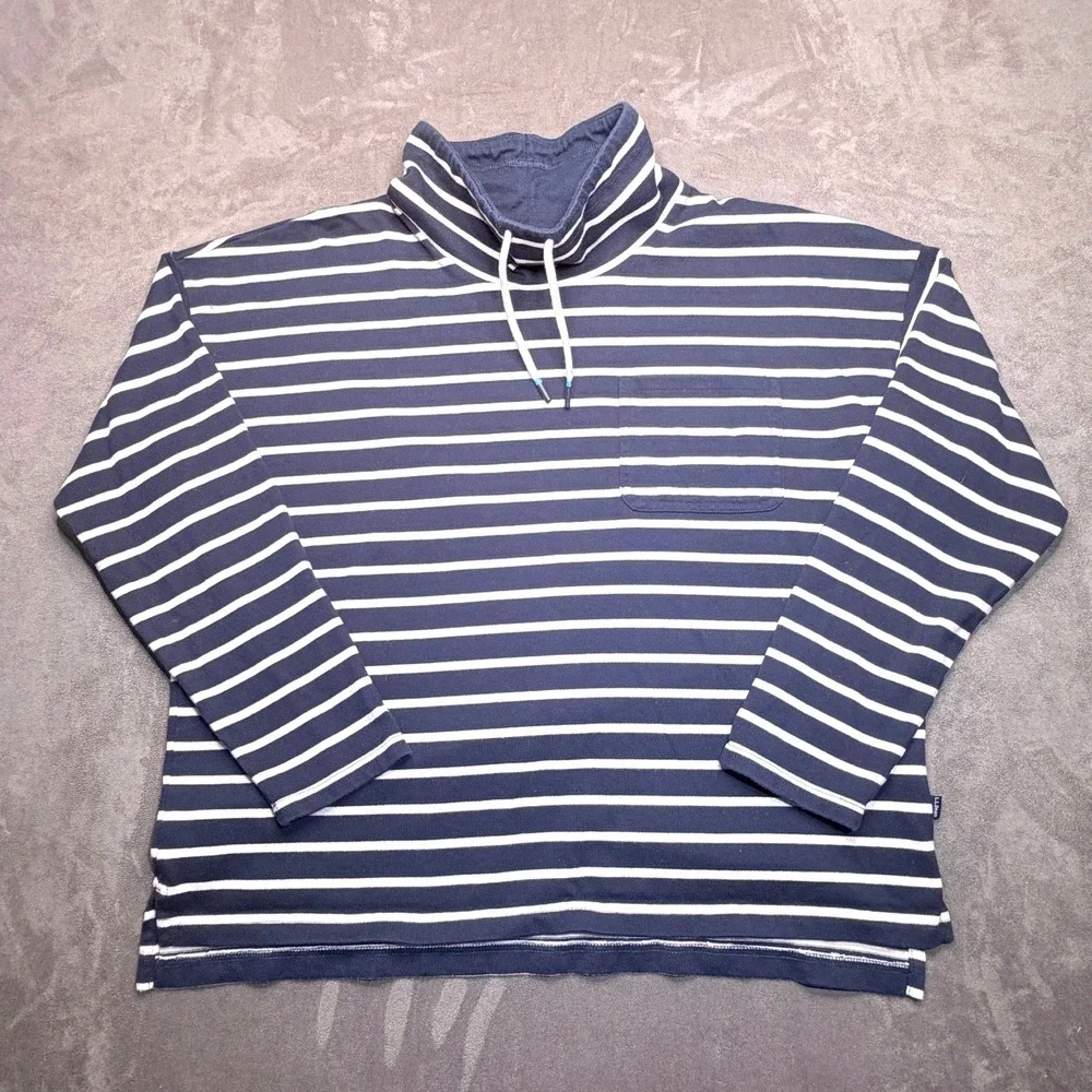 L.L.Bean Womens Heritage Mariner Top L Petite Funnel Neck Stripe Cotton Nautical